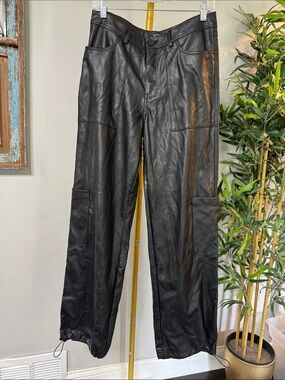 Redfix Black Faux Leather Cargo Pants with Utility Pockets L